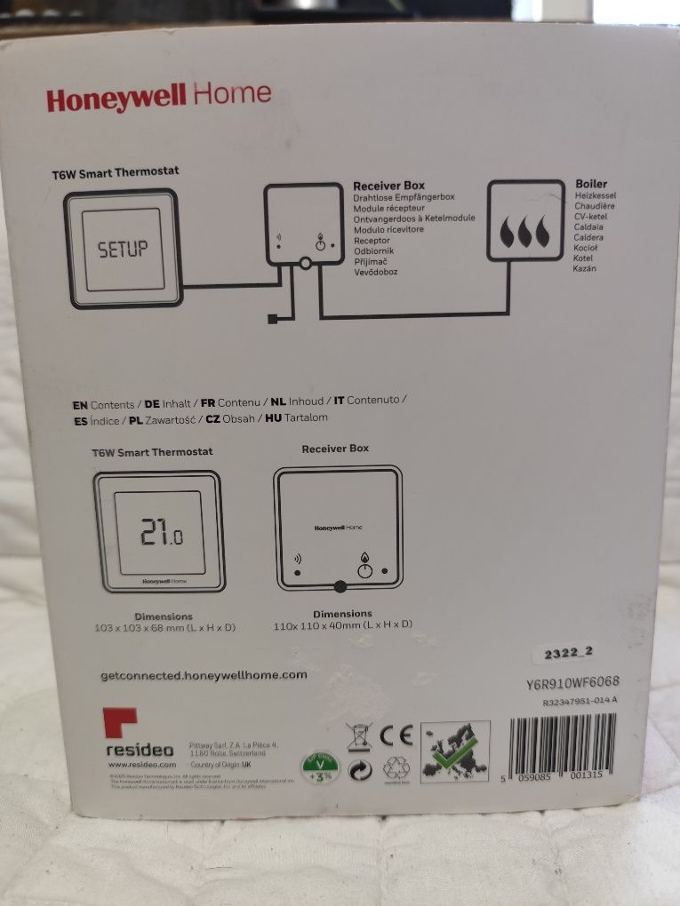 Nowy Inteligentny Termostat Honeywell Home T6W Wi-Fi Smart