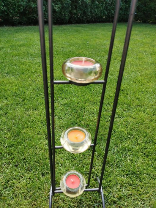 Świecznik metalowy szklany na 3 tealight szkło metal Retro Vintage Wys