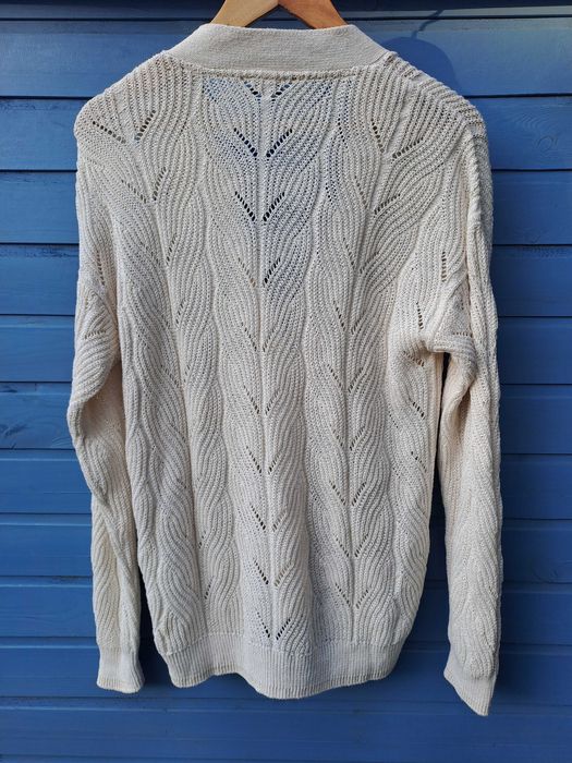 Kardigan sweter C&A kremowy M L XL 42 bawełna ażurowy