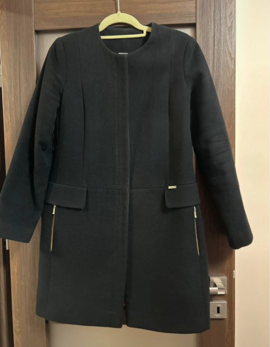 Klasyczny czarny płaszcz Ewa 38 (M) wełna + kaszmir