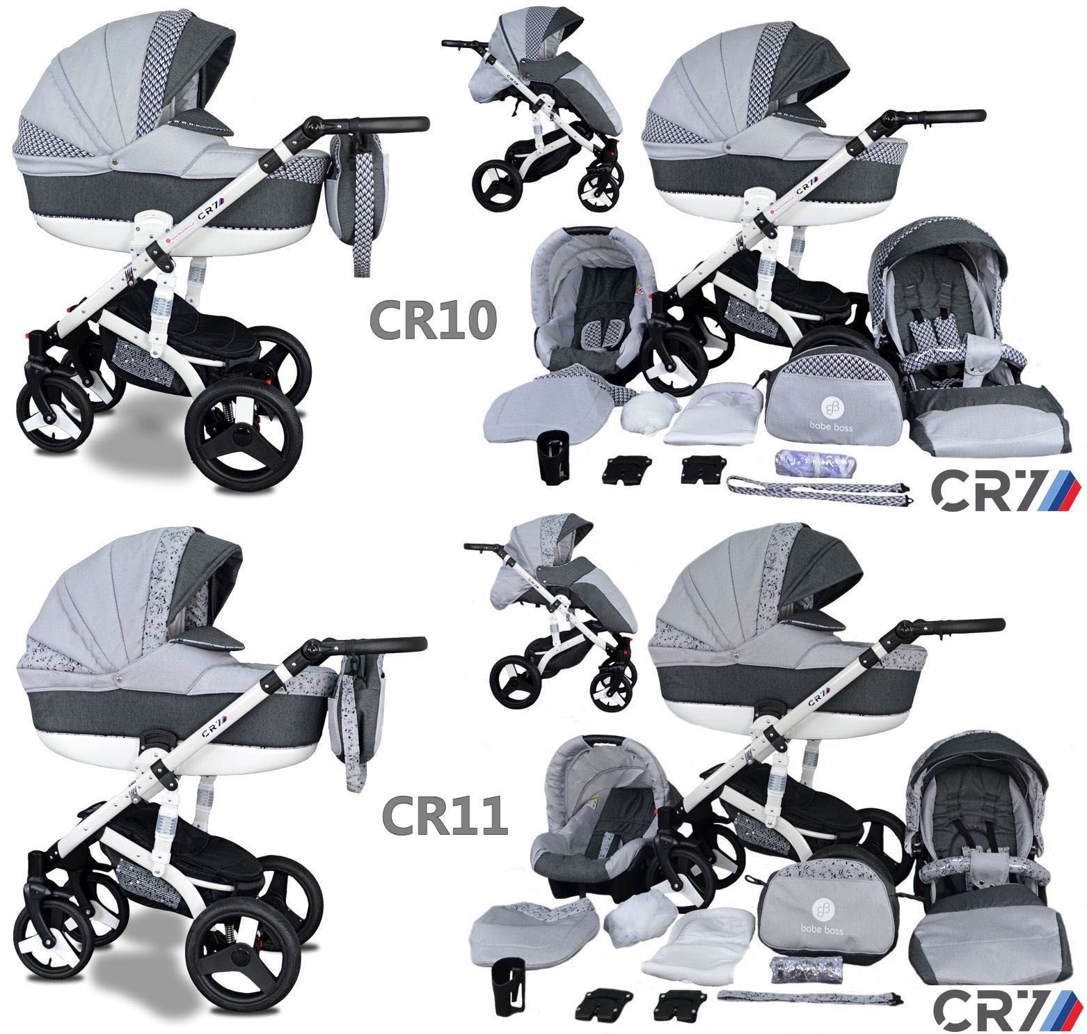 Wózek Dziecięcy CR7 zestaw 3w1 Gondola Fotelik samochodowy Spacerówka
