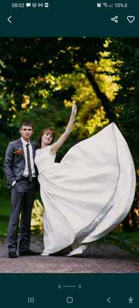 Свадебное платье атлас + кружево 42 44 размер