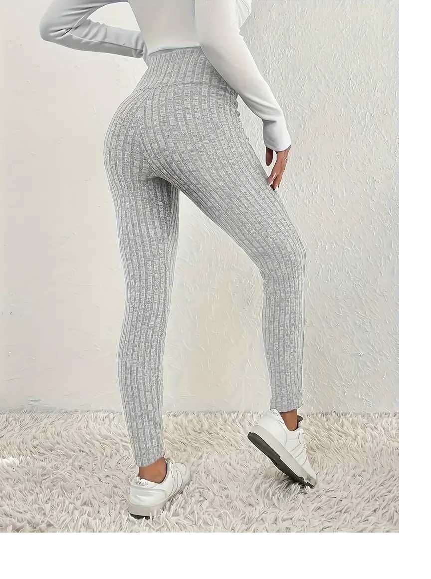 Legginsy Z Wysokim Stanem Elastyczne Na Co Dzień roz M Srebrzystoszare