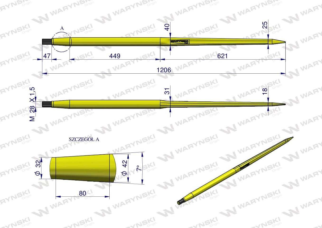 Ząb ładowacza prosty ciężki L-1200mm TUR WARYŃSKI