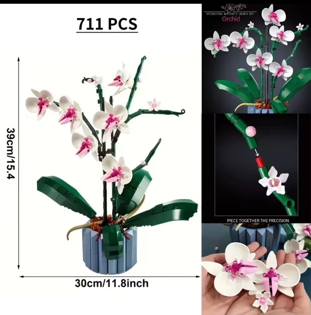 4 klocki Botanicals kwiaty orchidea bukiet polnych kwiatów sukulenty