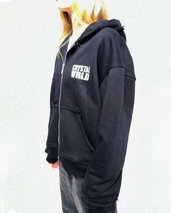 Худі CRYSTAL WRLD Distressed Zip-Hoodie (2025 Streetwear)