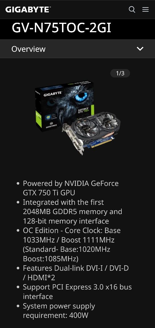 NVIDIA GeForce GTX 750ti 2GB GDDR5 128 bit
