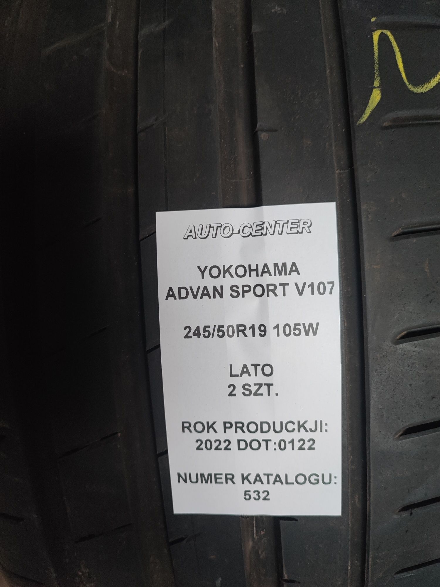 Opony letnie 245/50R19 105W Yokohama Advan Sport V107 | 2022r 2szt.