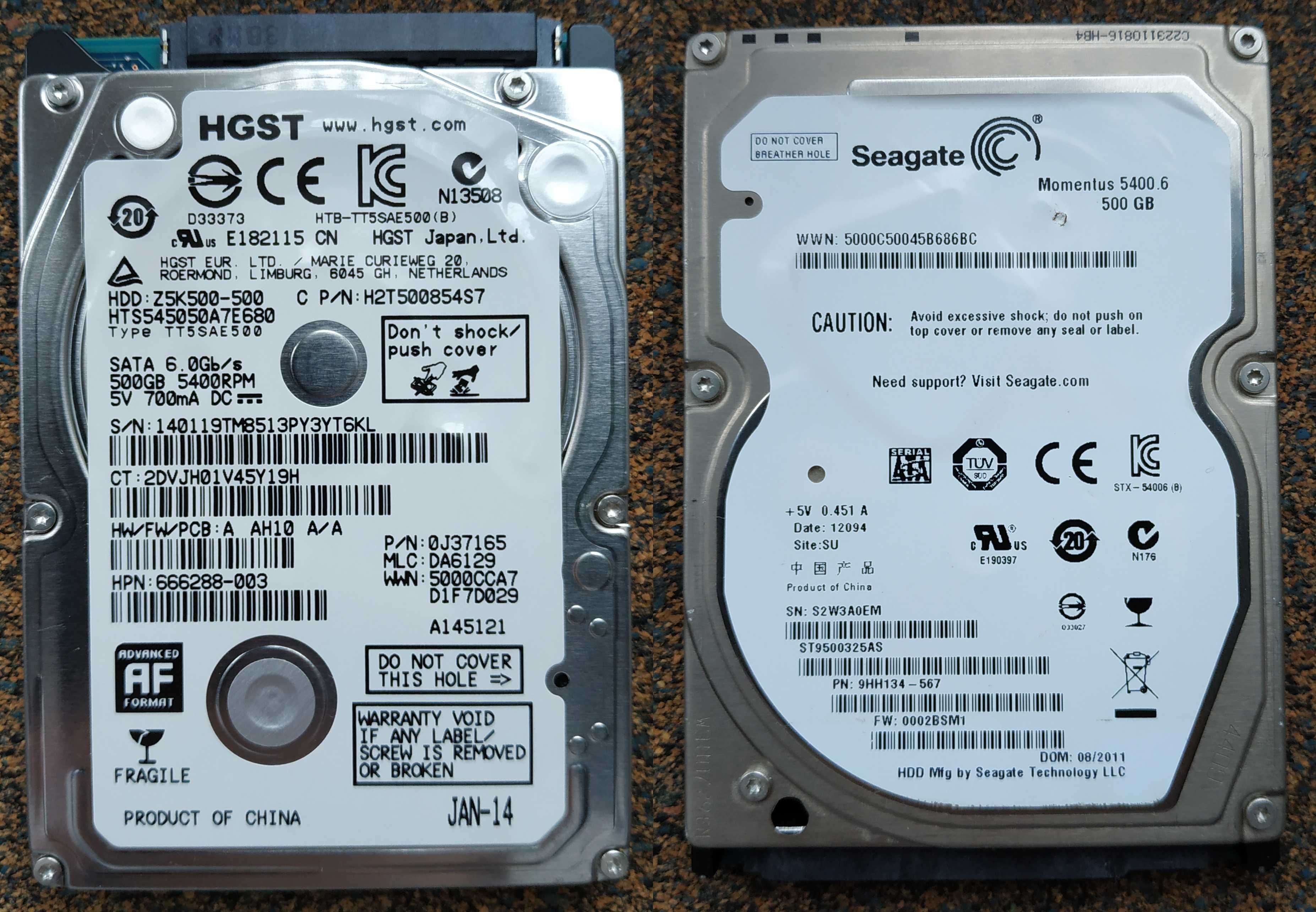 Жесткий диск 500ГБ HDD 2,5 Hitachi Z5K500-500 и Seagate ST9500325AS