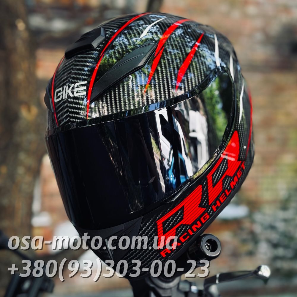 Мотошлем Carbon Gloss с черным стеклом Шлем для скутера Мопеда