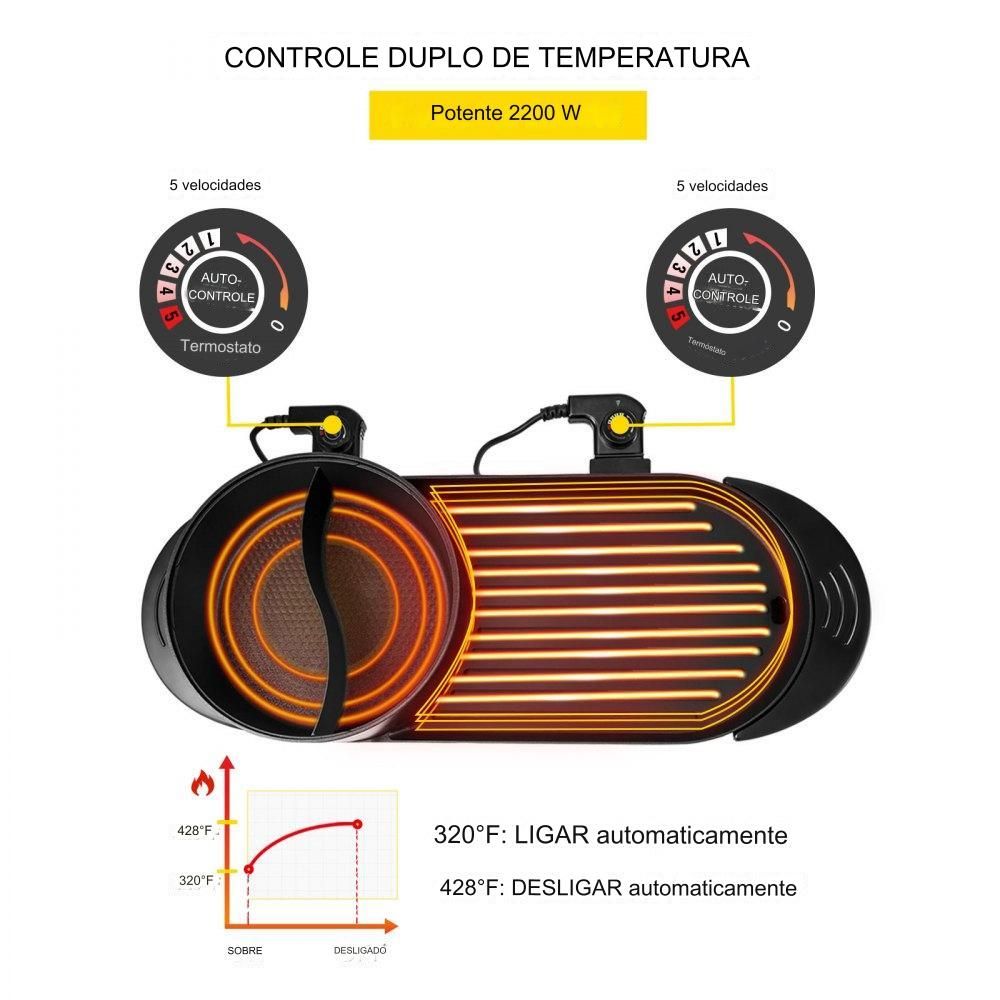 Grill e Panela Elétrica 2 em 1  - 2400W