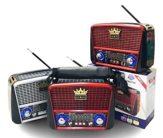 RADIO KUCHENNE solarne przenośne RETRO FM akumulator bluetooth czerwon