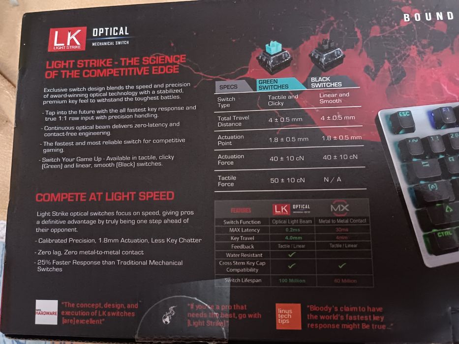 Клавиатура Bloody B760, кликающая тактильная, 100%, optical switch
