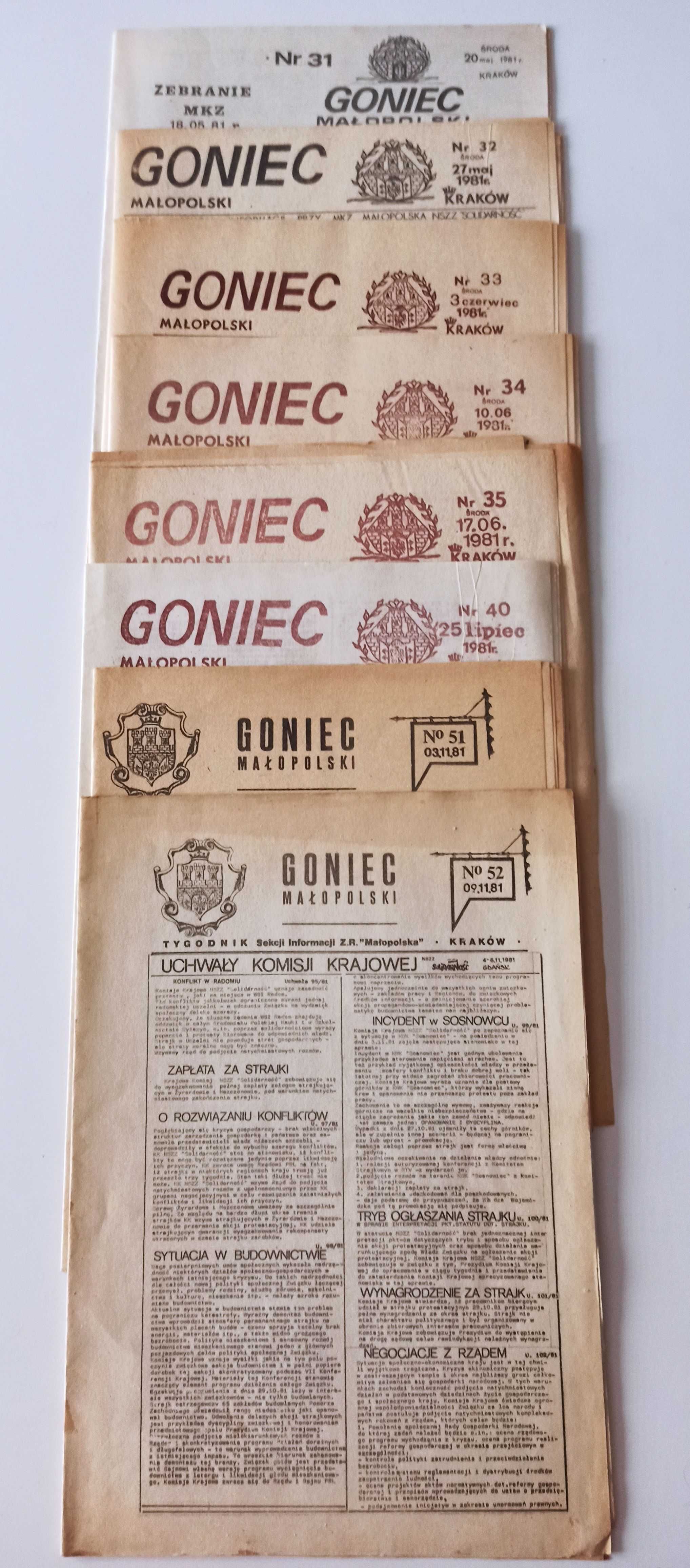 Goniec Małopolski 18 numerów gazeta  1981 NSZZ Solidarność