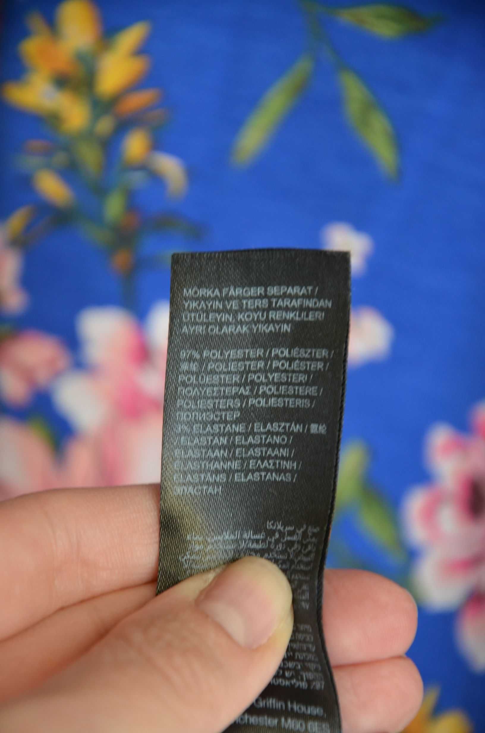 Tunika niebieska kobaltowa w kwiatki z krótkim rękawem 42 XL