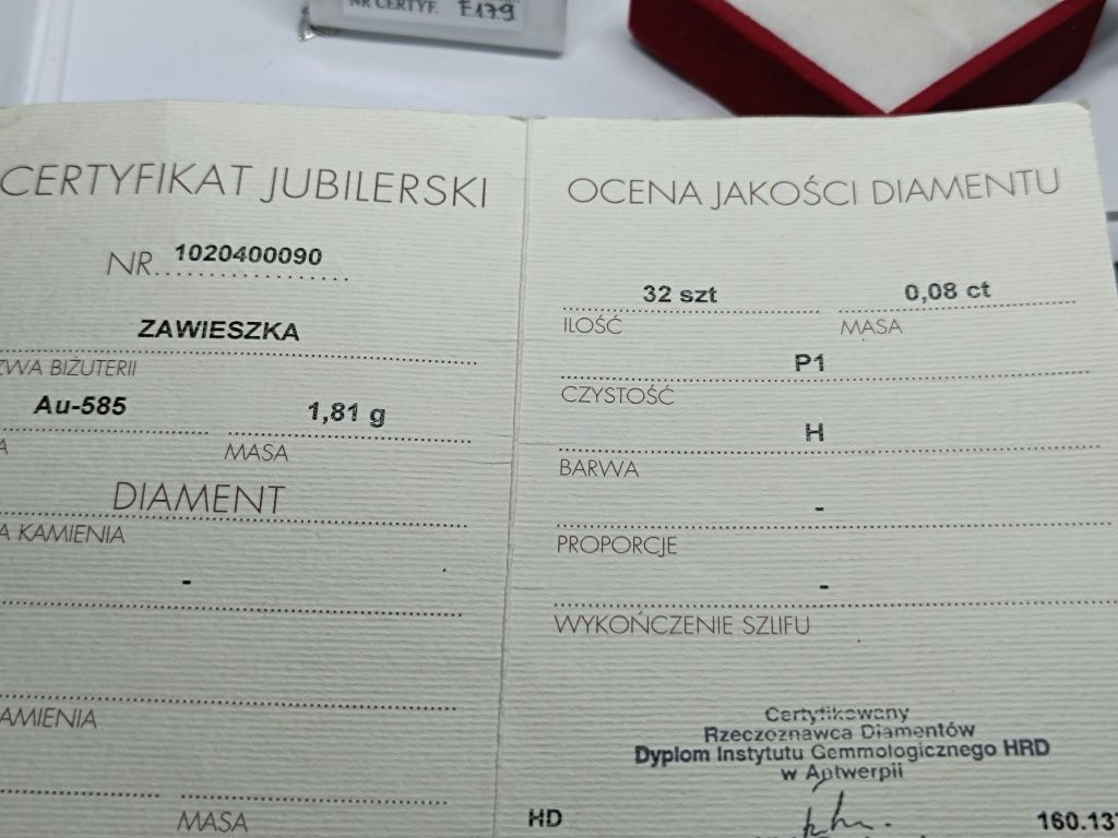 Złota zawieszka wisiorek kluczyk z diamentami złoto białe 585