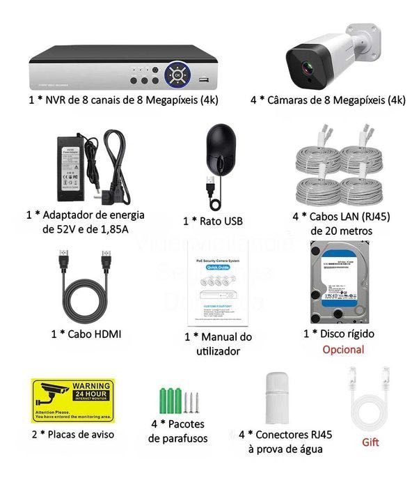 Conjunto * CCTV * 4 Câmaras * 4K * PoE * Reconhecimento pelo rosto