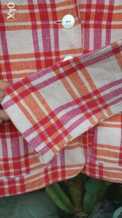 żakiet marynarka w kratkę Krata czerwień pomarańcz real vintage
