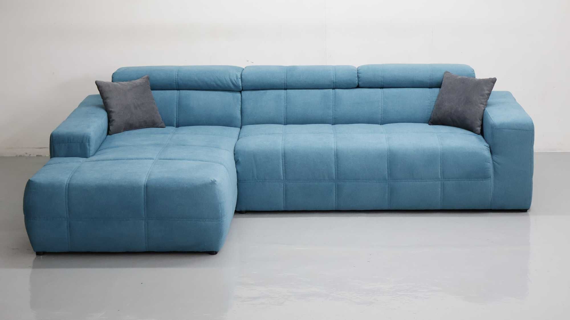 TDW DESIGN narożnik regulowane zagłówki sofa kanapa tkanina  NIEBIESKA