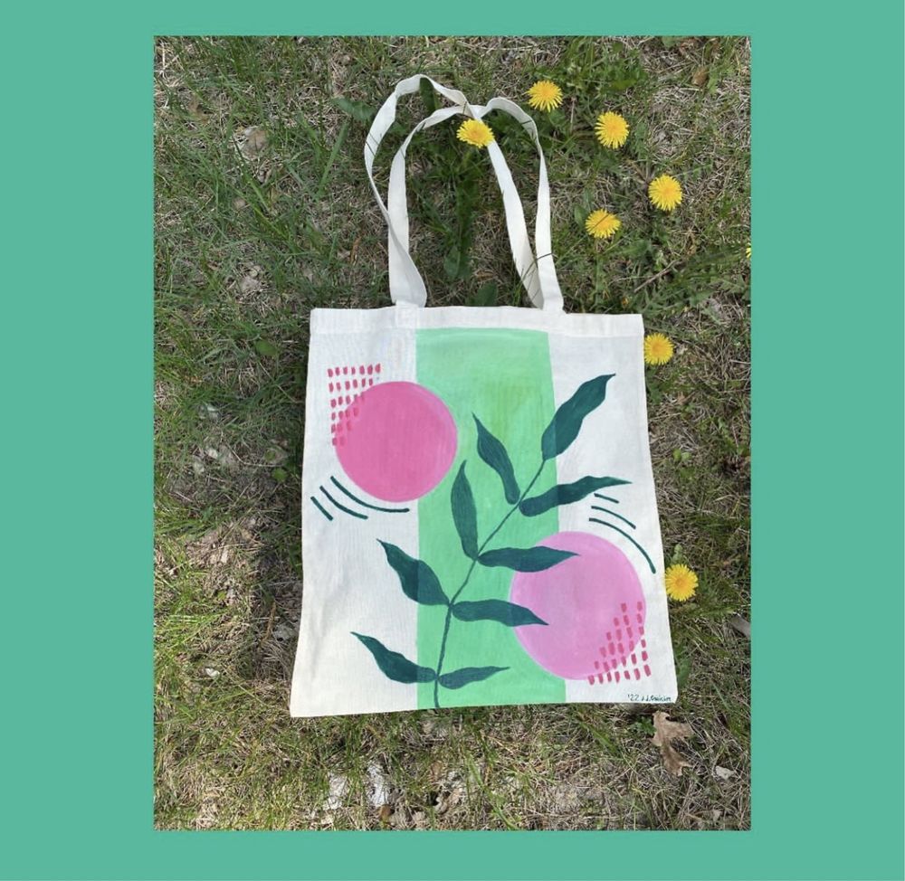 Bawełniana torba ręcznie malowana boho Pinterest aestetic liść