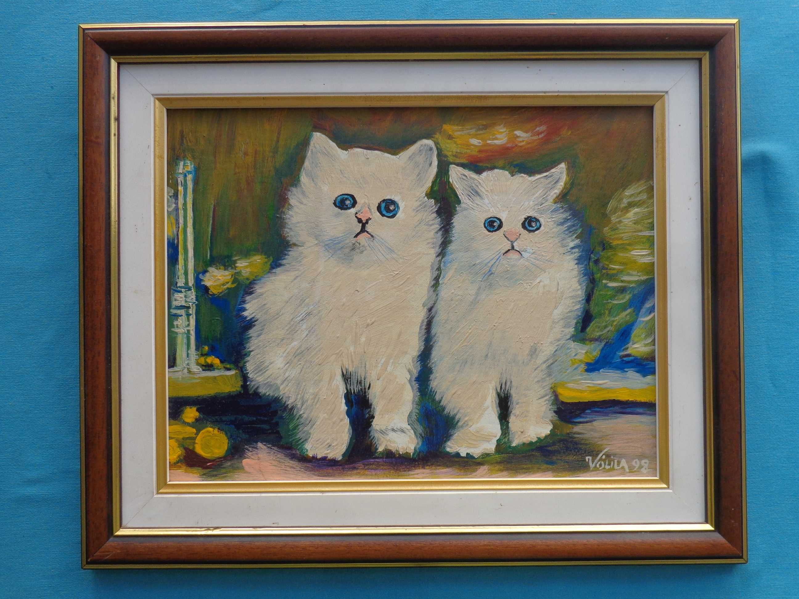 Quadro com Pintura a Óleo - Gatinhos Brancos