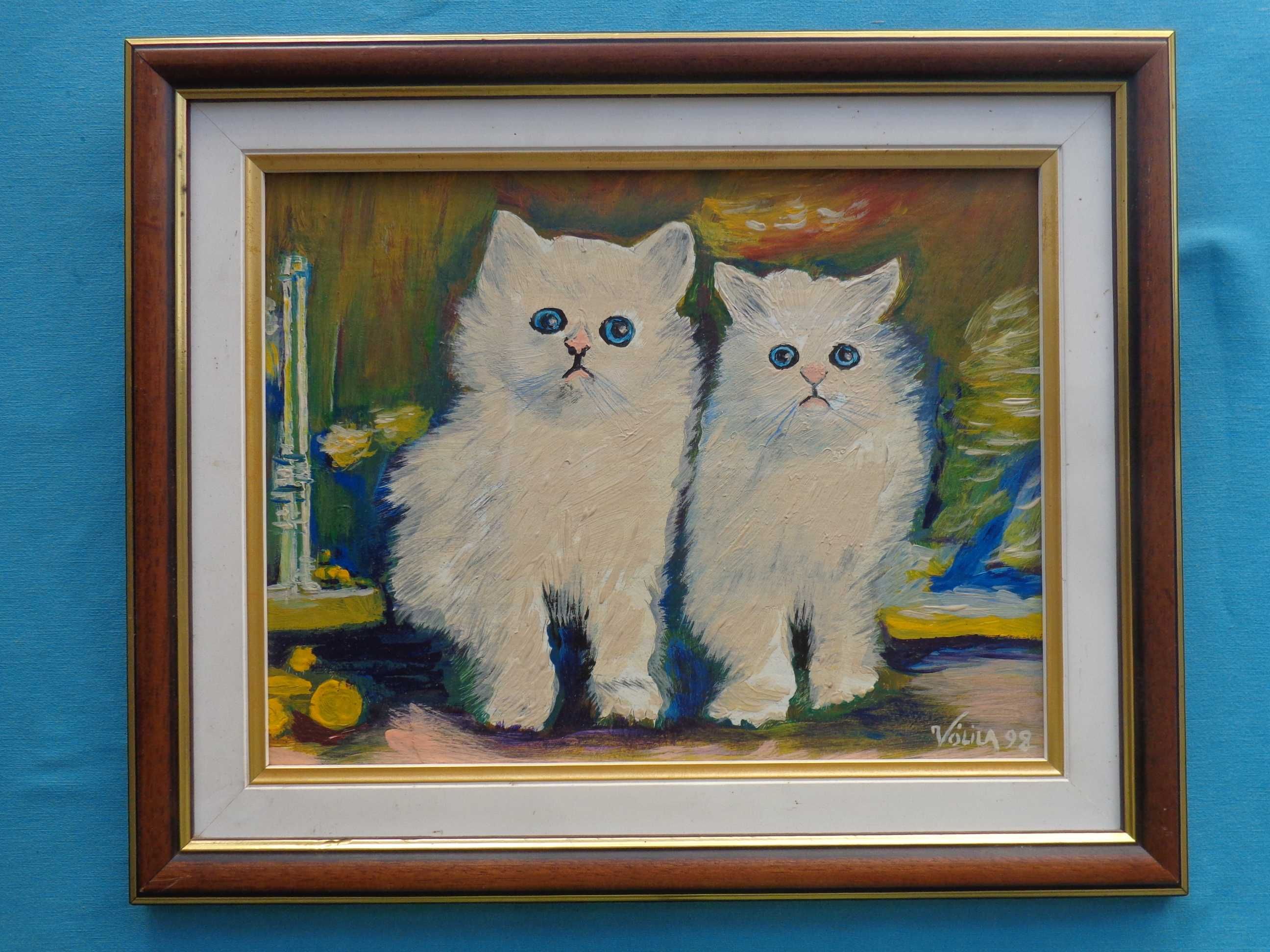 Quadro com Pintura a Óleo de Gatinhos Brancos