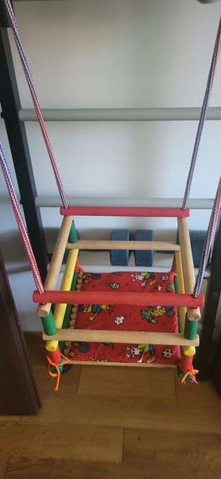 Huśtawka drewniana z poduszką na haki lub drążek domowa ogrodowa