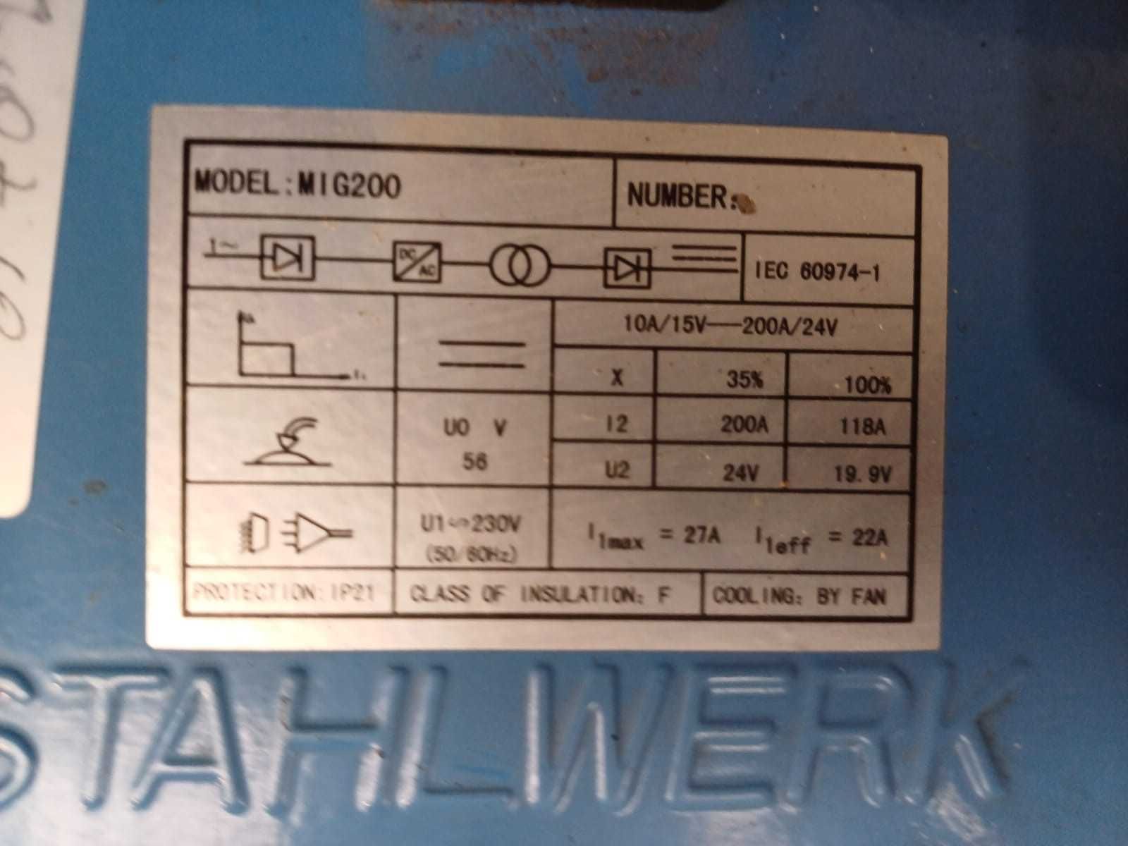 Spawarka inwertorowa 3 w 1 STAHLWERK MIG-200 TIG/MIG/MMA