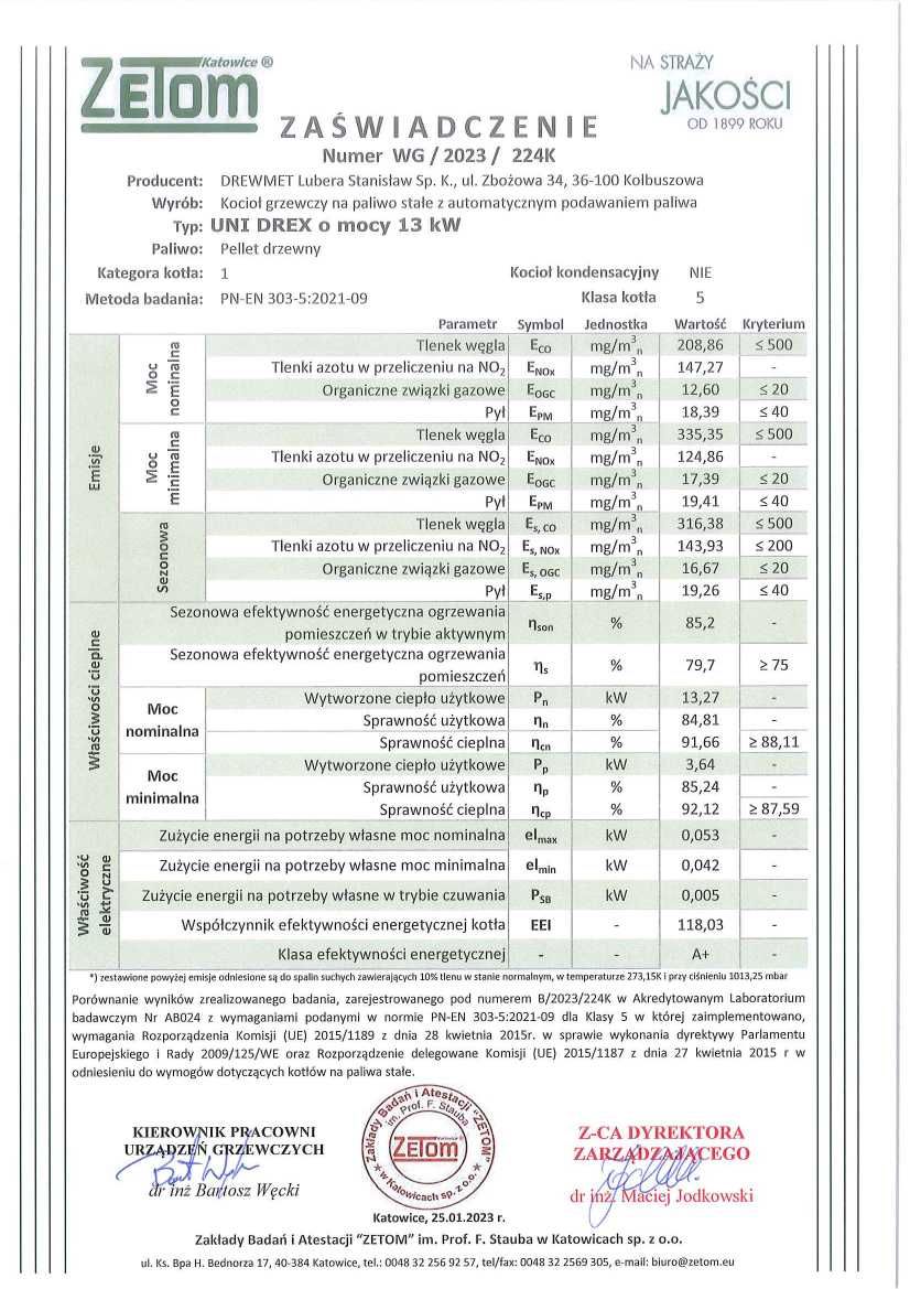 Kocioł DREW-MET UNI DREX 13 kW - wersja na drewno i pellet