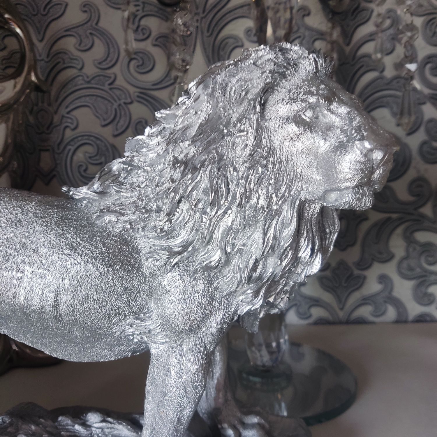 Figurka srebrna lwa duża nowa Glamour dekoracyjna