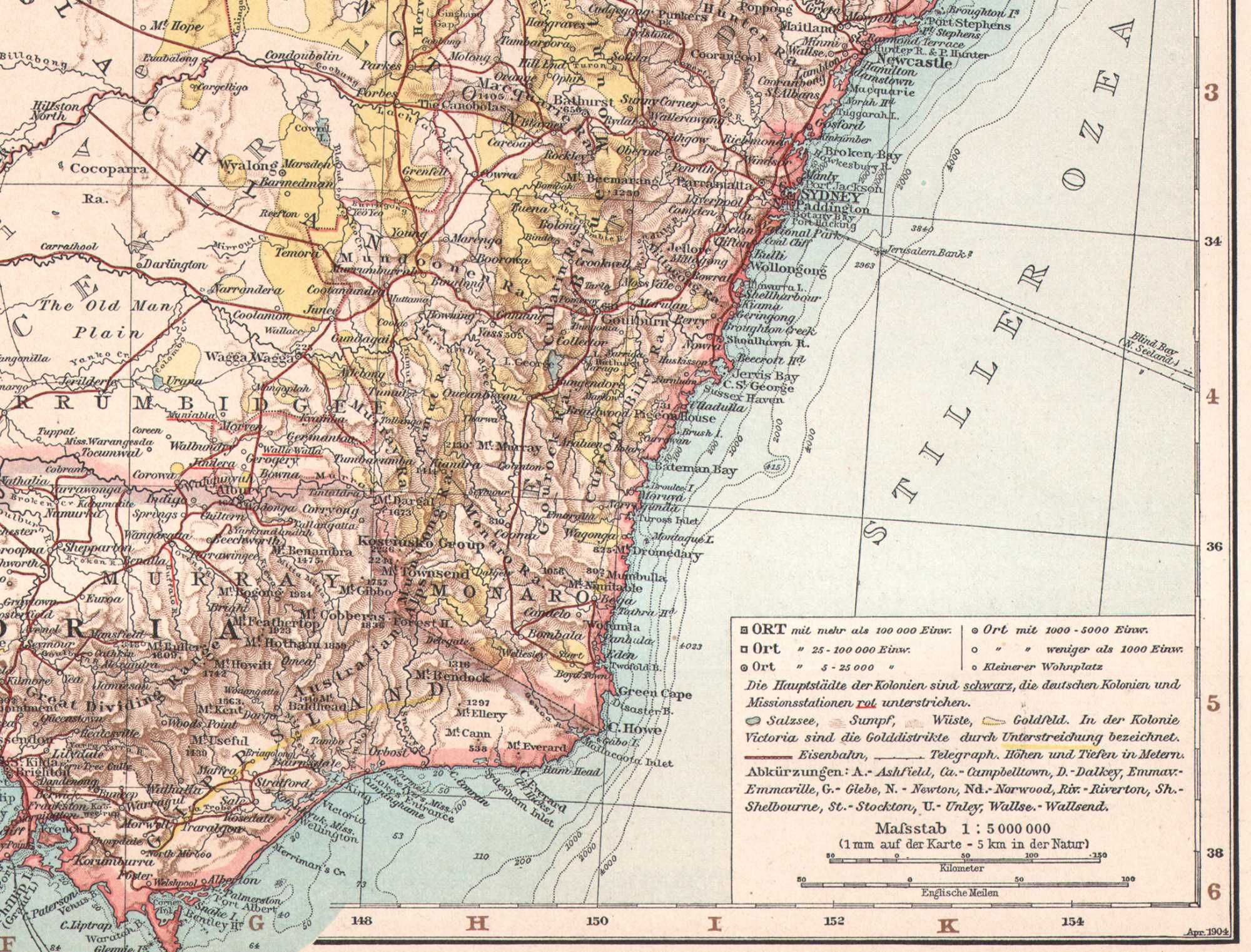 Australia południowo-wschodnia. Mapa 1904 r. autentyk