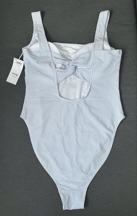 Sinsay NOWY strój kąpielowy XL biały w błękitne paseczki ozdobny tył