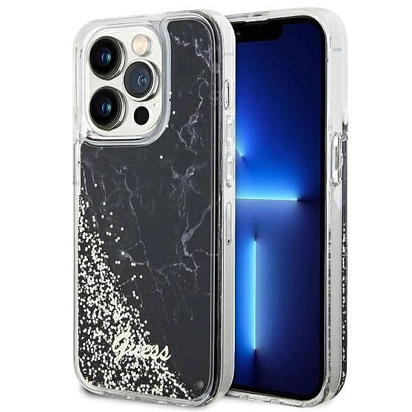 Etui Guess Liquid Glitter Marble na iPhone 14 Pro - czarne