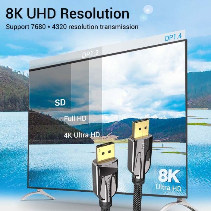 Кабель Displayport 1.4 8K DP HDR 3D 144hz 165hz 240hz Vention Гарантия