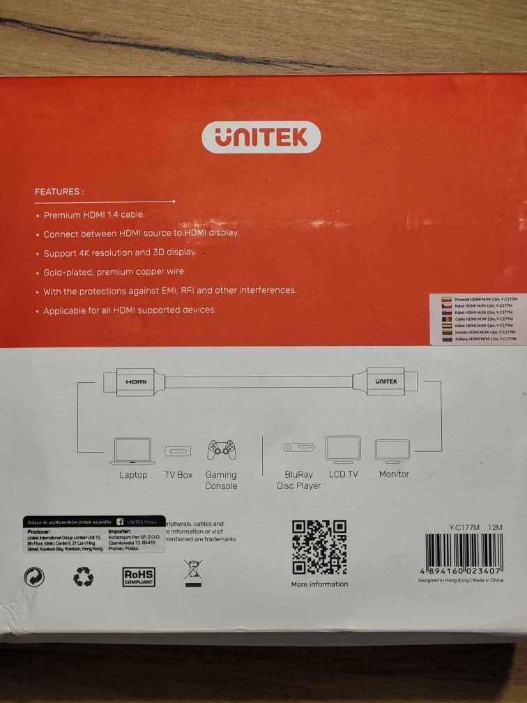 Unitek Kabel HDMI 1.4 - HDMI 12m