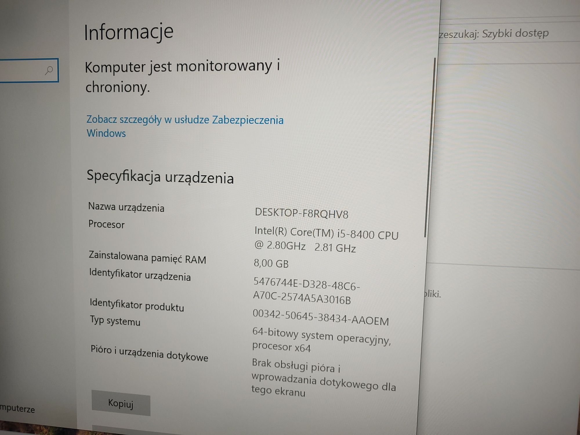 Komputer stacjonarny WIN10 PRO, procesor i5-8400,dysk 480 SSD,GTX 1050