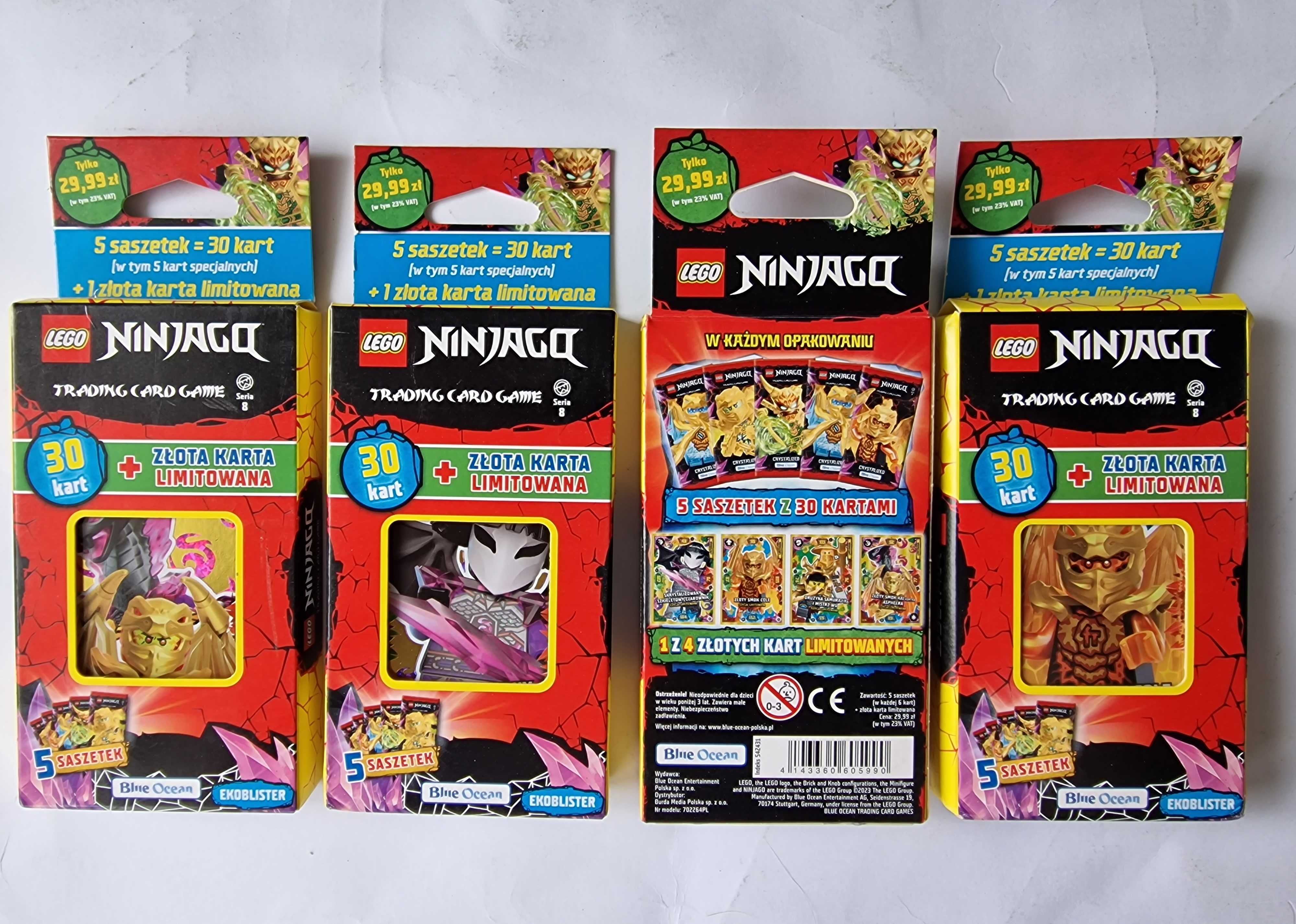 zestaw 4 X blister Ninjago 8 karty saszetki 20 X Crystalized + 4 złota