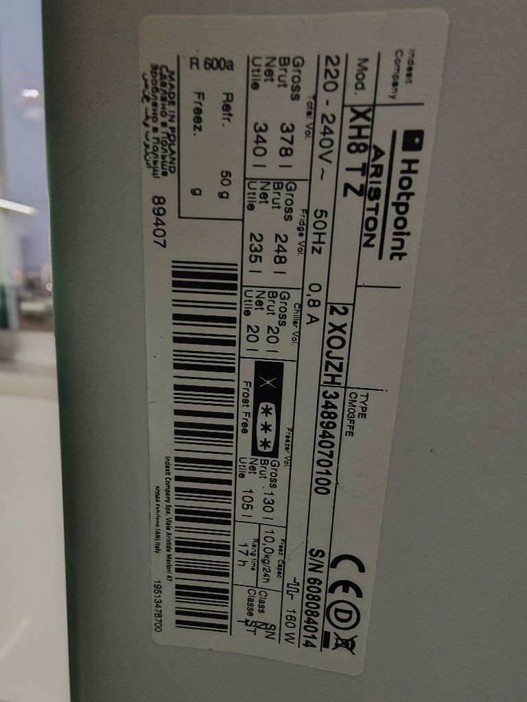Gavetas Ariston combinado XH8 TZ