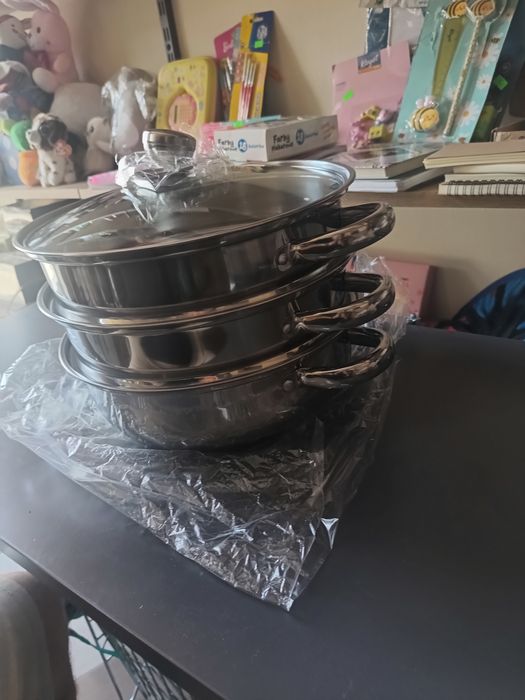 Garnki Zestaw Nierdzewny 3 Warstwowy z Pokrywką