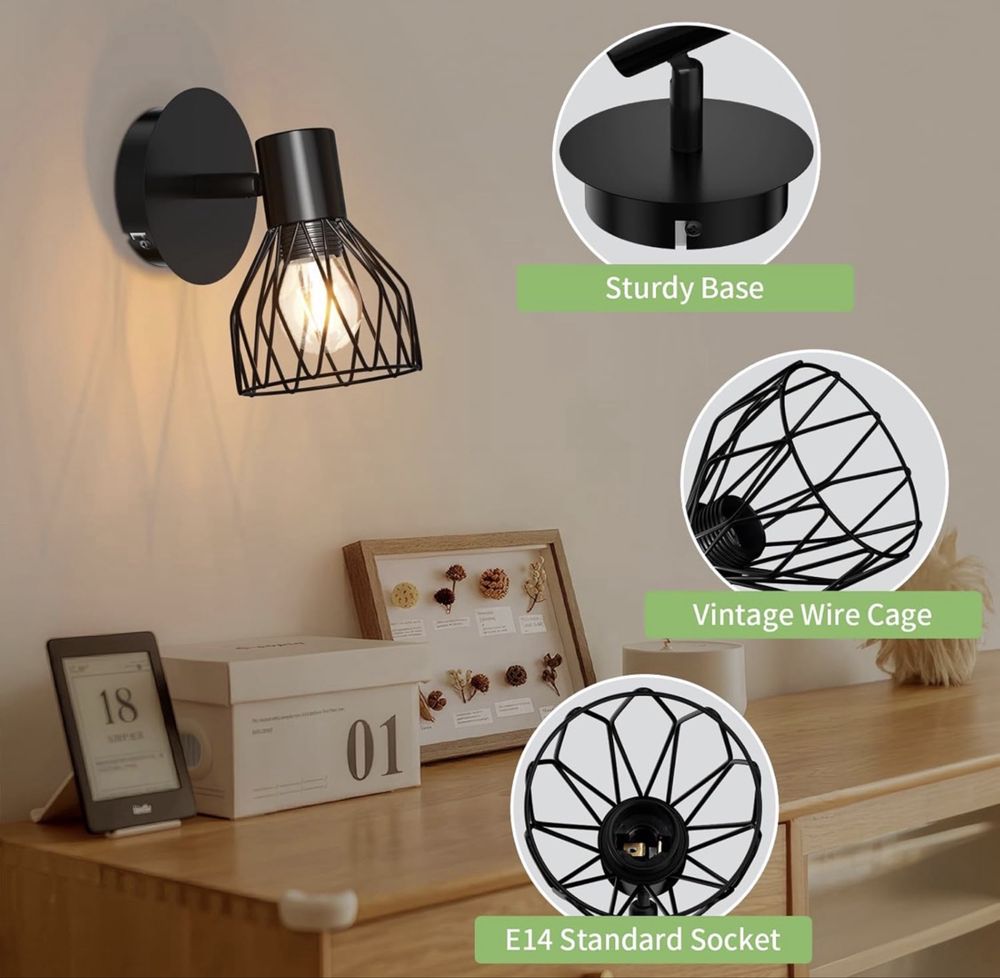 Kimjo Kinkiet Lampy Ścienne do Sypialni 4szt. Czarne