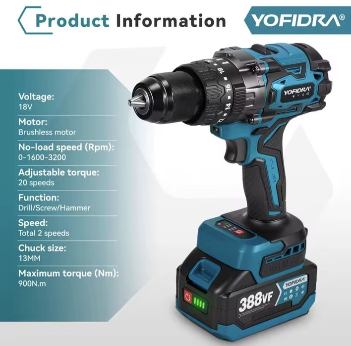Wkrętarka udarowa wiertarka YOFIDRA GISAM MAKITA 900 N.M 13mm