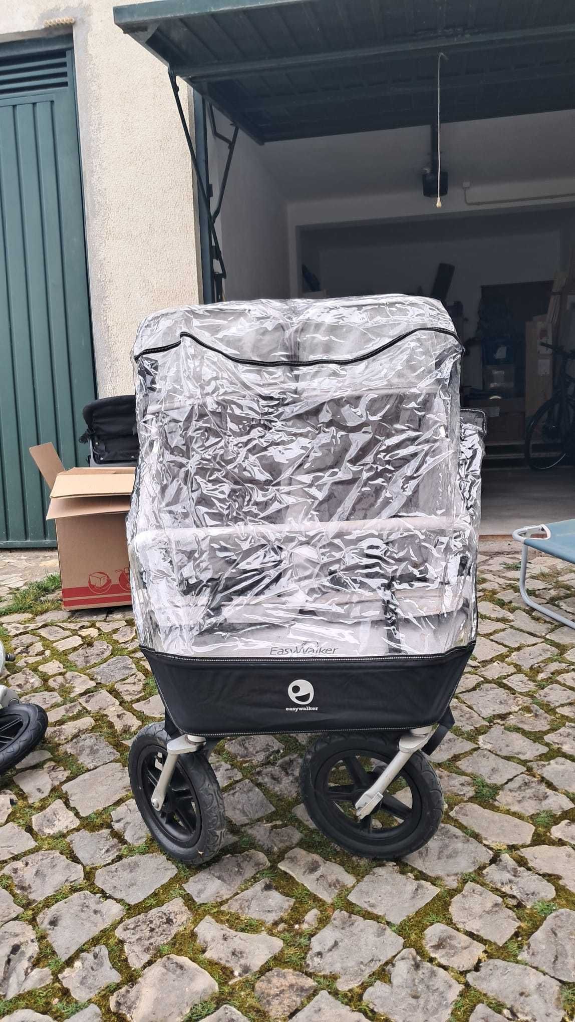 Carrinho de bebé duplo, gémeos, dobrável com capa de chuva, caminhadas