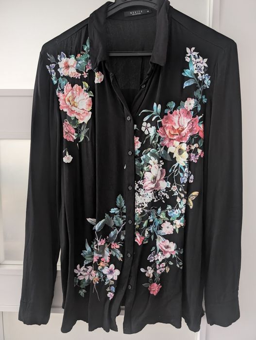 Koszula Mohito czarna z nadrukiem w kwiaty, r. 40-42!