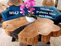 Stolik kawowy 100x86cm PIĘKNY OKAZ LIVE EDGE plaster drewna loft