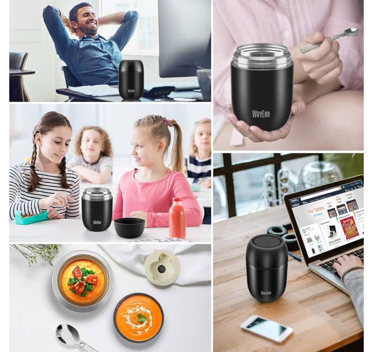 Pojemnik termiczny, termos na zupę, stal nierdzewna 450ml czarny