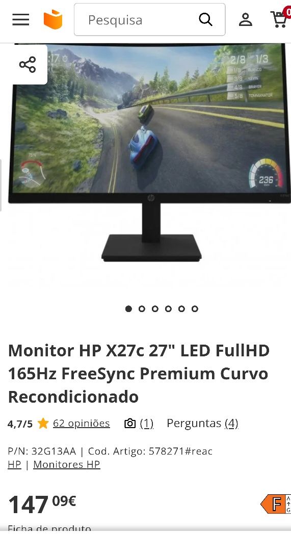 Monitor gaming HP X27c curvo