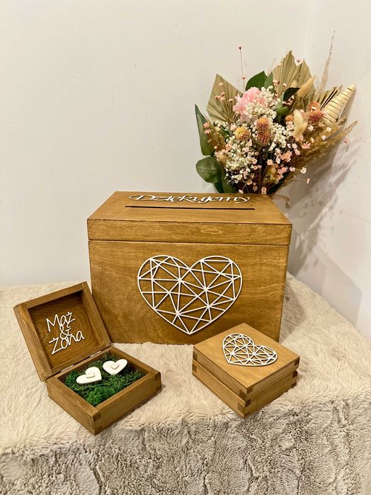 Pudełko Skrzynka na Koperty Ślubne + Szkatułka na Obrączki Dąb 2