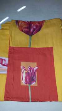 Pościel 140x200 bawełna satynowa żółta tulipany żółta