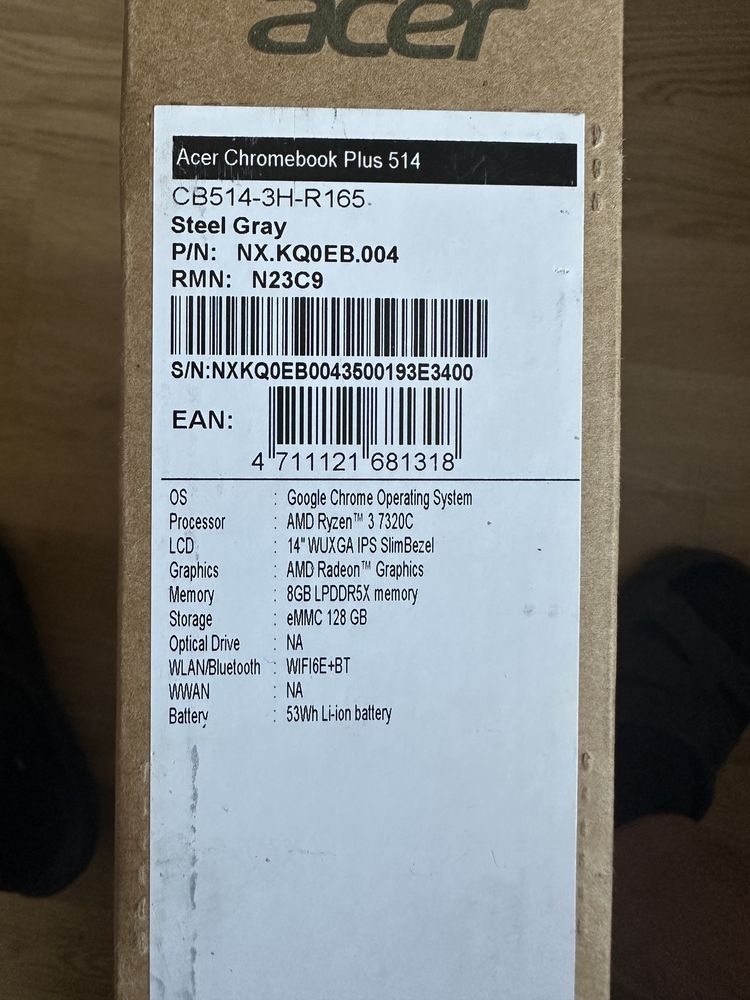 Laptop ACER Chromebook Plus CB514-3H 14” | Ryzen 3 | 8GB Ram | 128GB