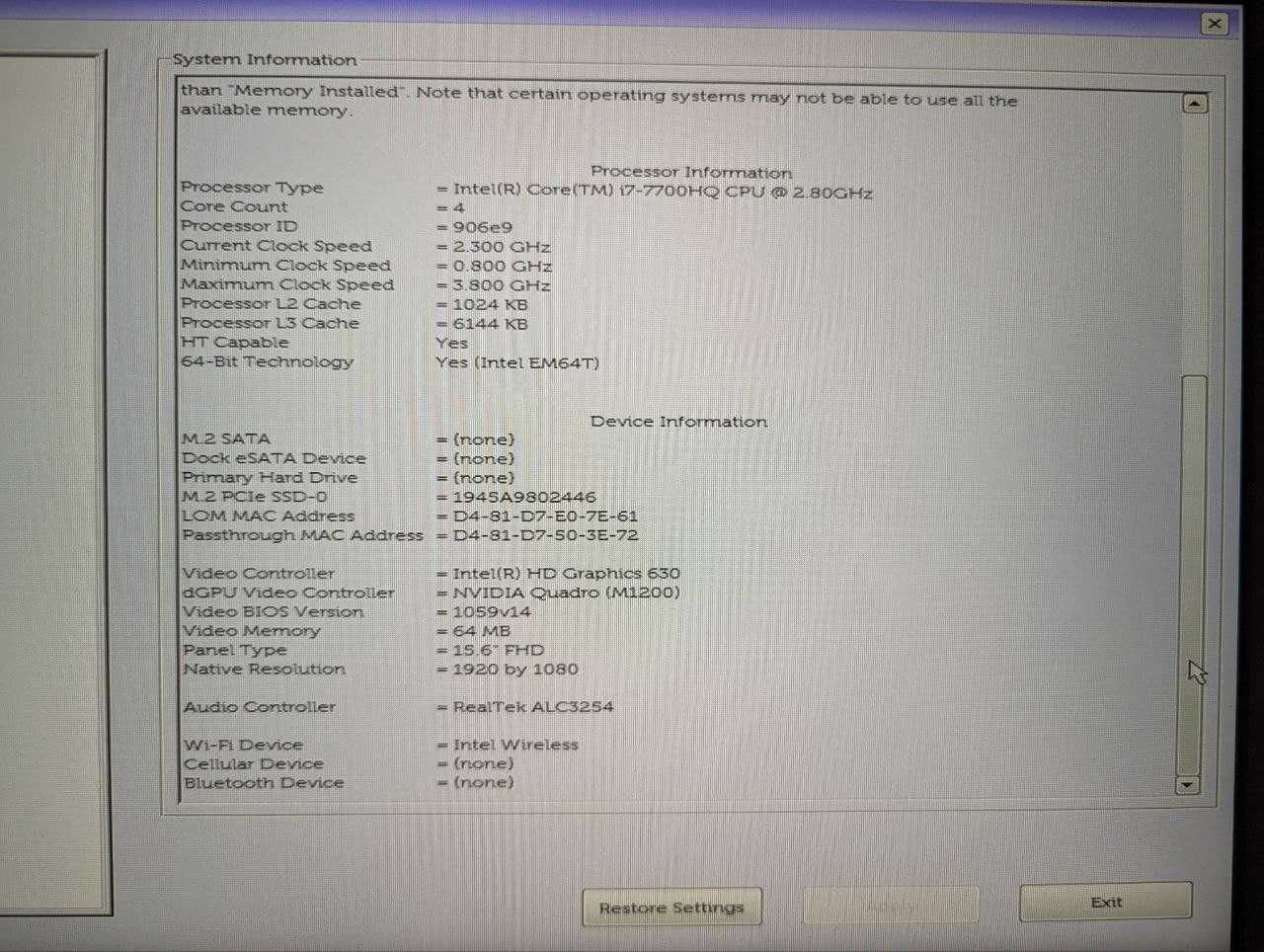 Ноутбук Dell Precision 7520 15 FHD 256/16GB i7 7700HQ Nvidia M1200 4GB